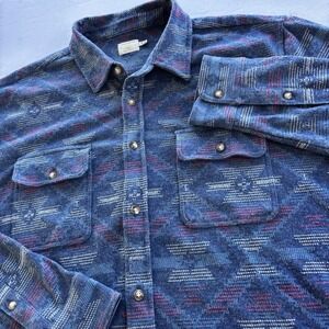 Faherty Good Feather XXL Shirt Jacket Blue Aztec Southwestern Pattern Turkey